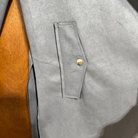 Lightweight Suede-Like Calf Length Jacket/Overshirt/Trench - Grey/Gray - Size L - Picture 3 of 9